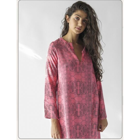 Erica Tanov Nava Dress in Barbi Pink 100% Silk Long Sleeve Midi Size 1 (Small) - Picture 3 of 10